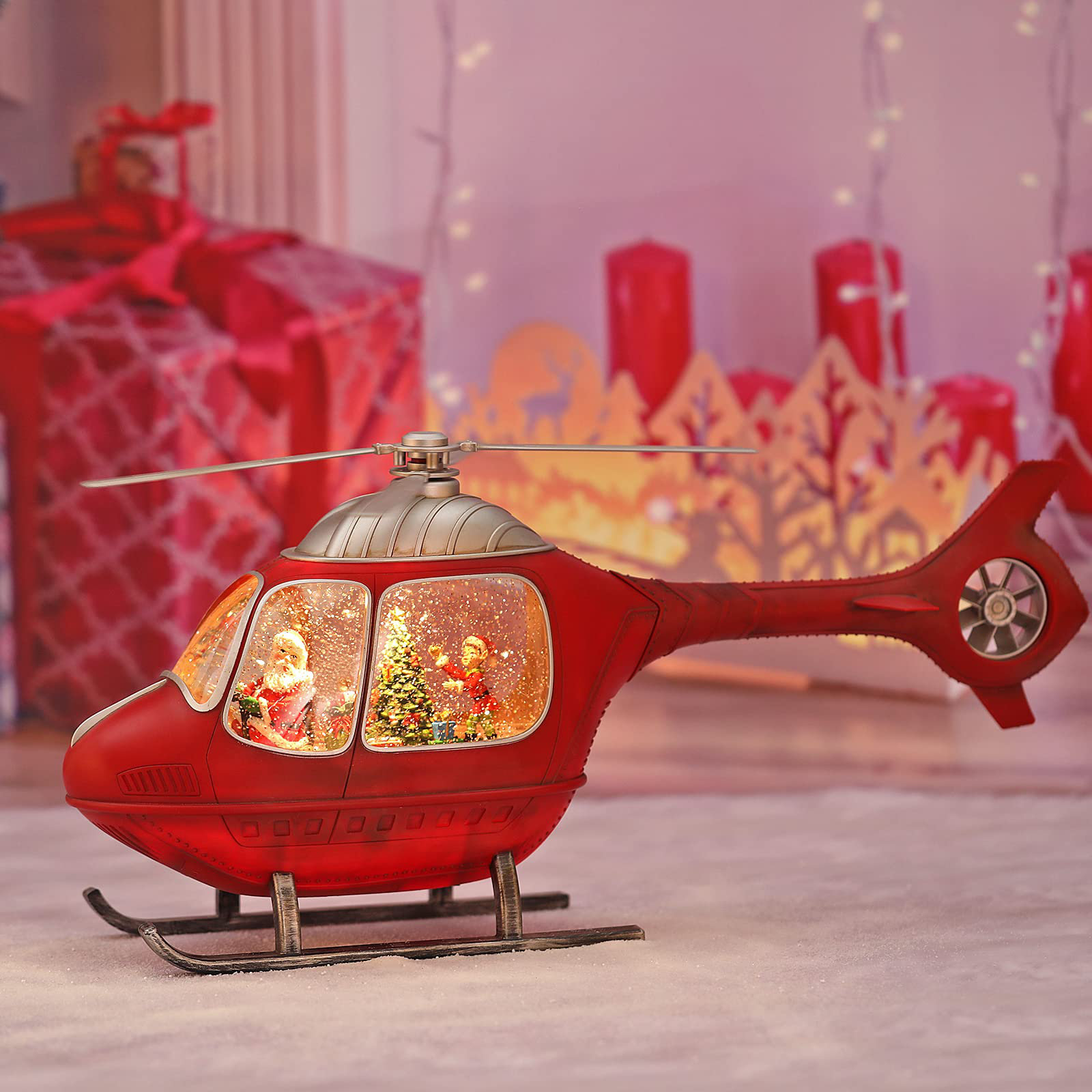 Santa's Helicopter Glitter Globe hot